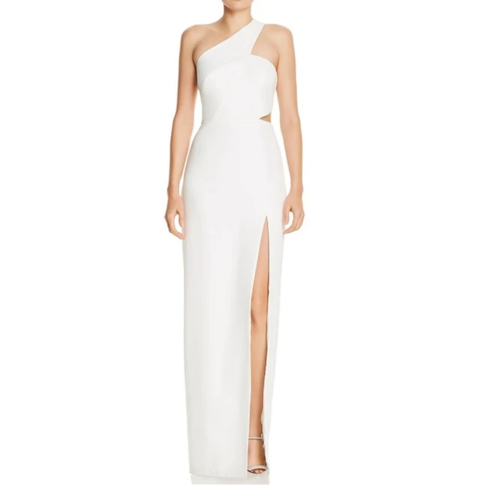 🔥Aidan Mattox Ivory Cut Out One Shoulder Gown